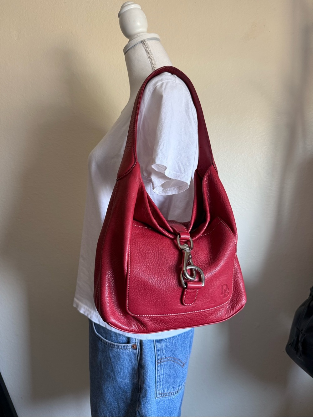 Dooney & Bourke dark Red Leather hobo tote shoulder bag